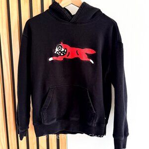 Men's Ice Cream Running Dog Hoodie Black with Red Orange Embroidery (XS)